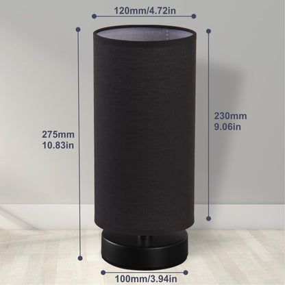 Table Lamp, Bedside Nightstand Lamp, Simple Desk Lamp, Cylinder Table Lamp for Bedroom Living Room Office Study, Black Shade and Base (Black)