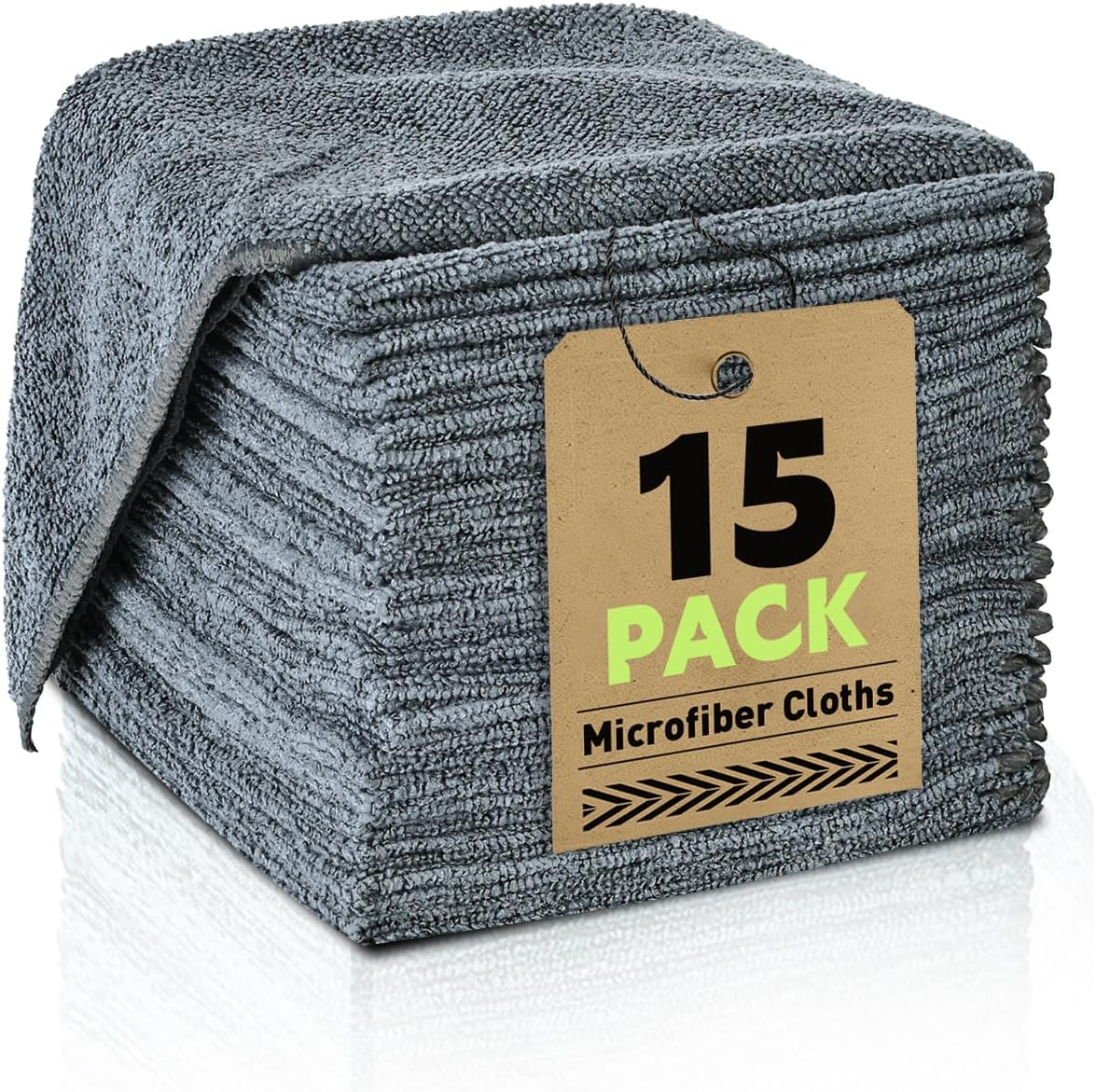 Microfiber Cleaning Cloths Bulk-15 Pack, Gray Microfiber Towels for Cars