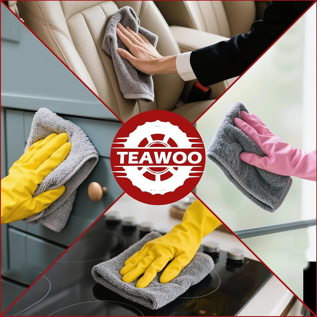 Microfiber Cleaning Cloths Bulk-15 Pack, Gray Microfiber Towels for Cars