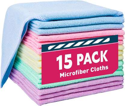 Microfiber Cleaning Cloths Bulk-15 Pack, Gray Microfiber Towels for Cars