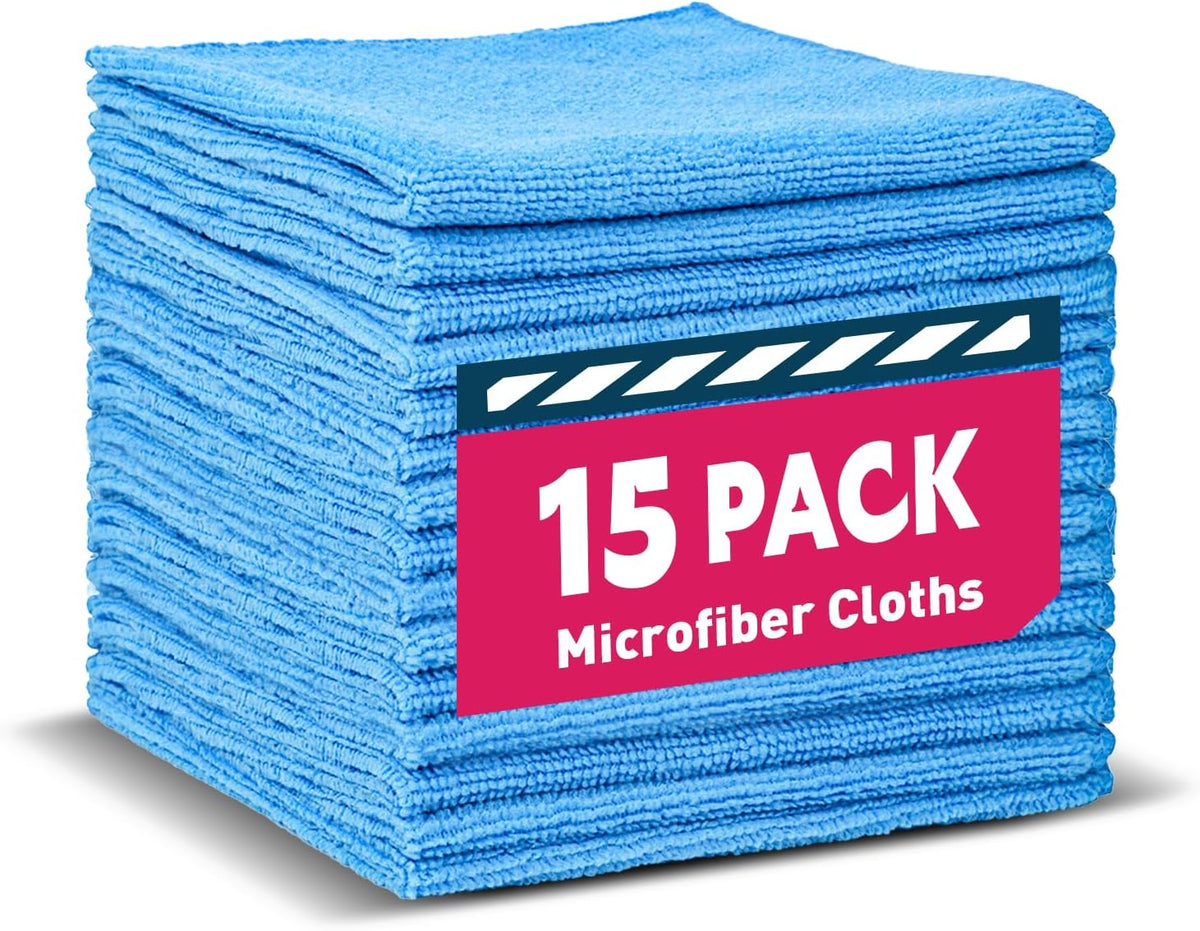Microfiber Cleaning Cloths Bulk-15 Pack, Gray Microfiber Towels for Cars