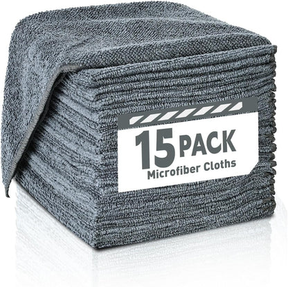 Microfiber Cleaning Cloths Bulk-15 Pack, Gray Microfiber Towels for Cars