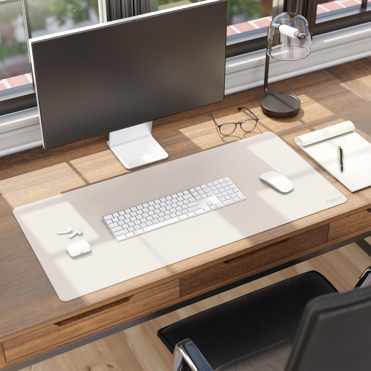 Vegan Leather Desk Pad Mat, Office Desk Mat, Large, Sandstone Beige