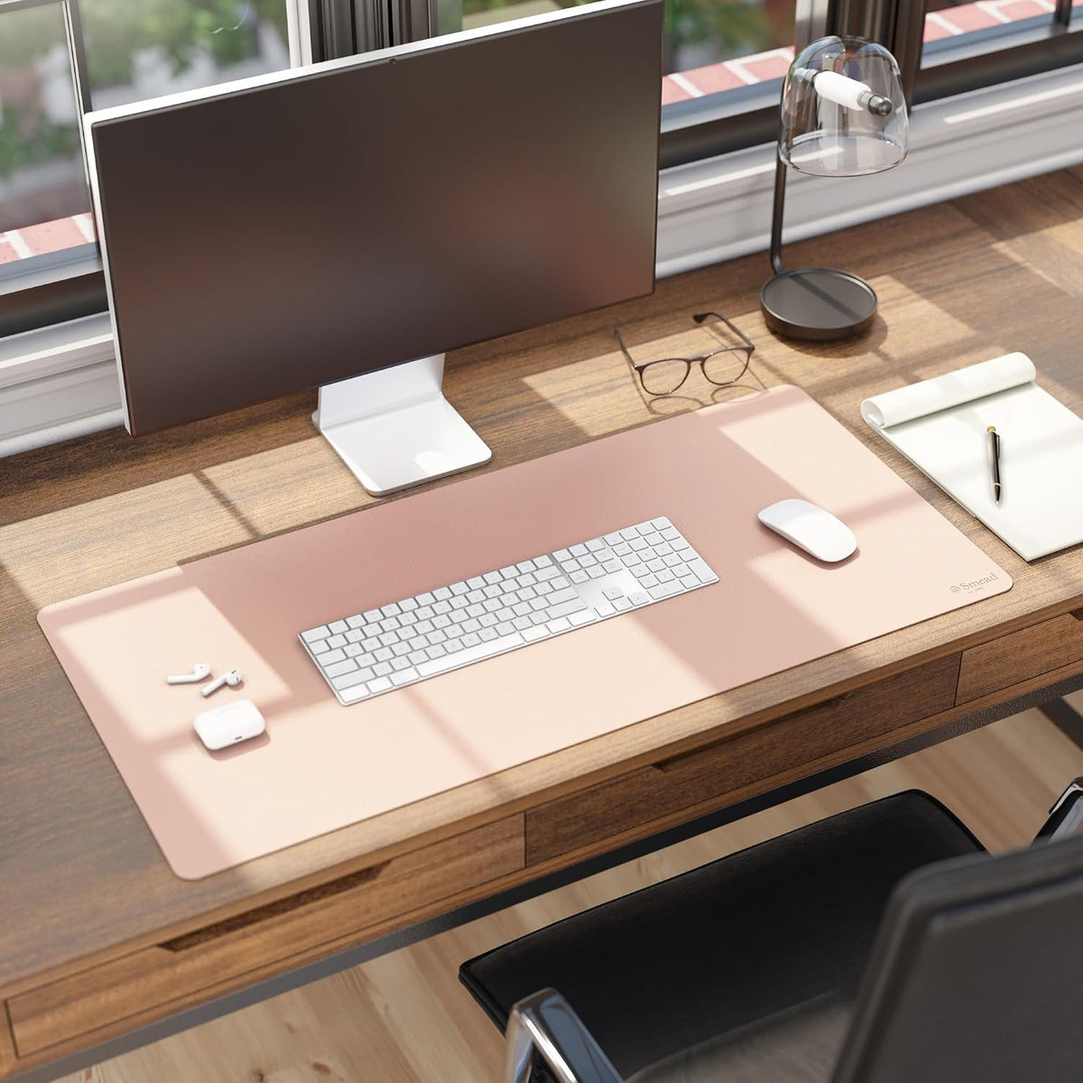 Vegan Leather Desk Pad Mat, Office Desk Mat, Large, Sandstone Beige