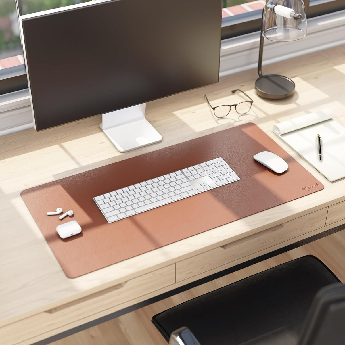 Vegan Leather Desk Pad Mat, Office Desk Mat, Large, Sandstone Beige