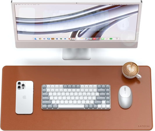 Vegan-Leather Desk Mat, Scratch and Water Resistant, Brown