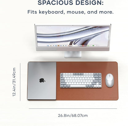 Vegan-Leather Desk Mat, Scratch and Water Resistant, Brown