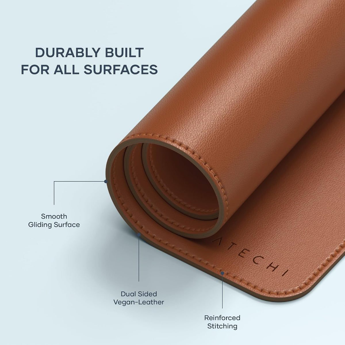 Vegan-Leather Desk Mat, Scratch and Water Resistant, Brown