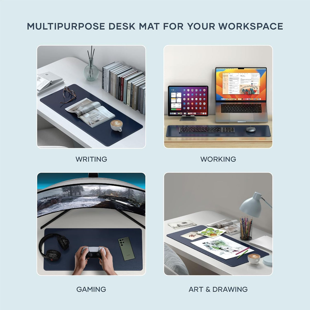 Vegan-Leather Desk Mat, Scratch and Water Resistant, Brown