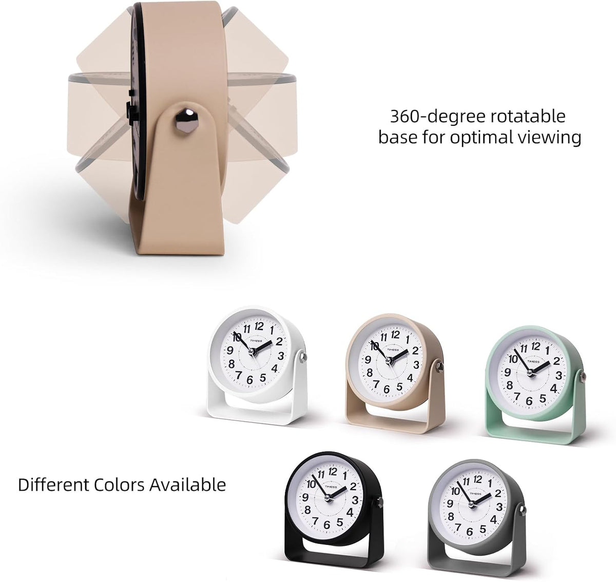 Analog Alarm Clock with Snooze & Light, Silent Non-Ticking, Yellow