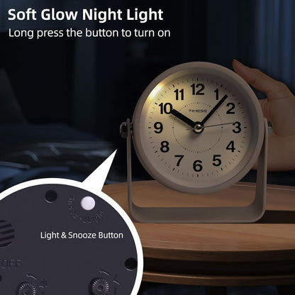 Analog Alarm Clock with Snooze & Light, Silent Non-Ticking, Yellow