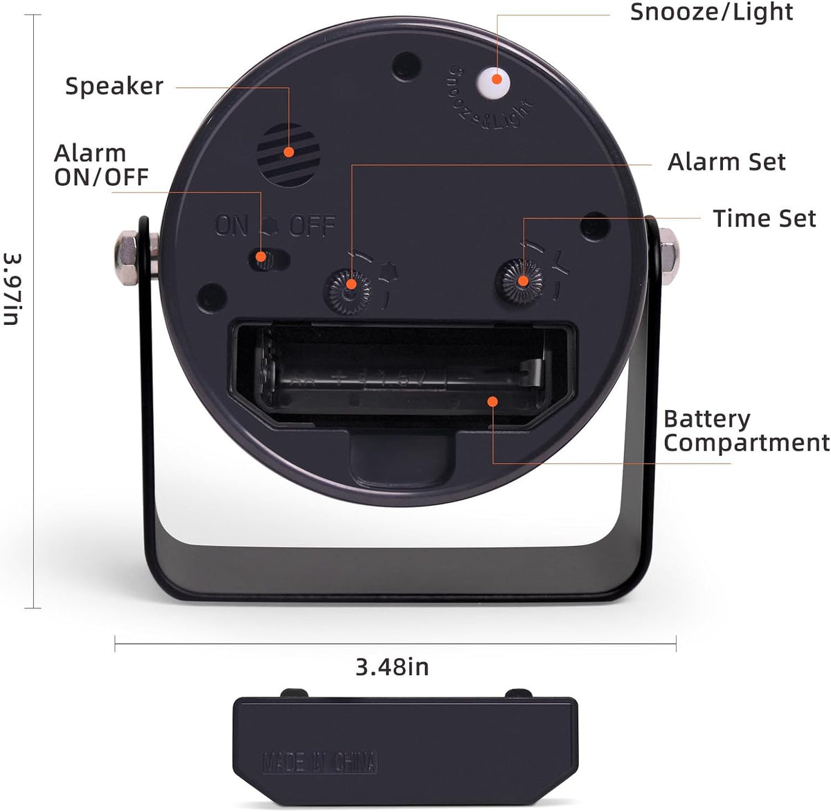 Analog Alarm Clock with Snooze & Light, Silent Non-Ticking, Yellow
