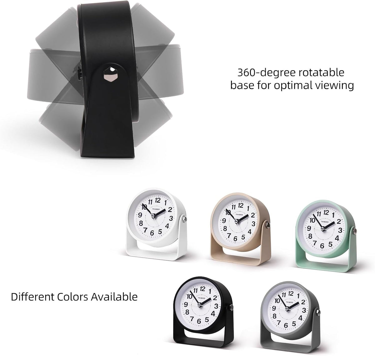 Analog Alarm Clock with Snooze & Light, Silent Non-Ticking, Yellow