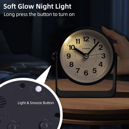 Analog Alarm Clock with Snooze & Light, Silent Non-Ticking, Yellow