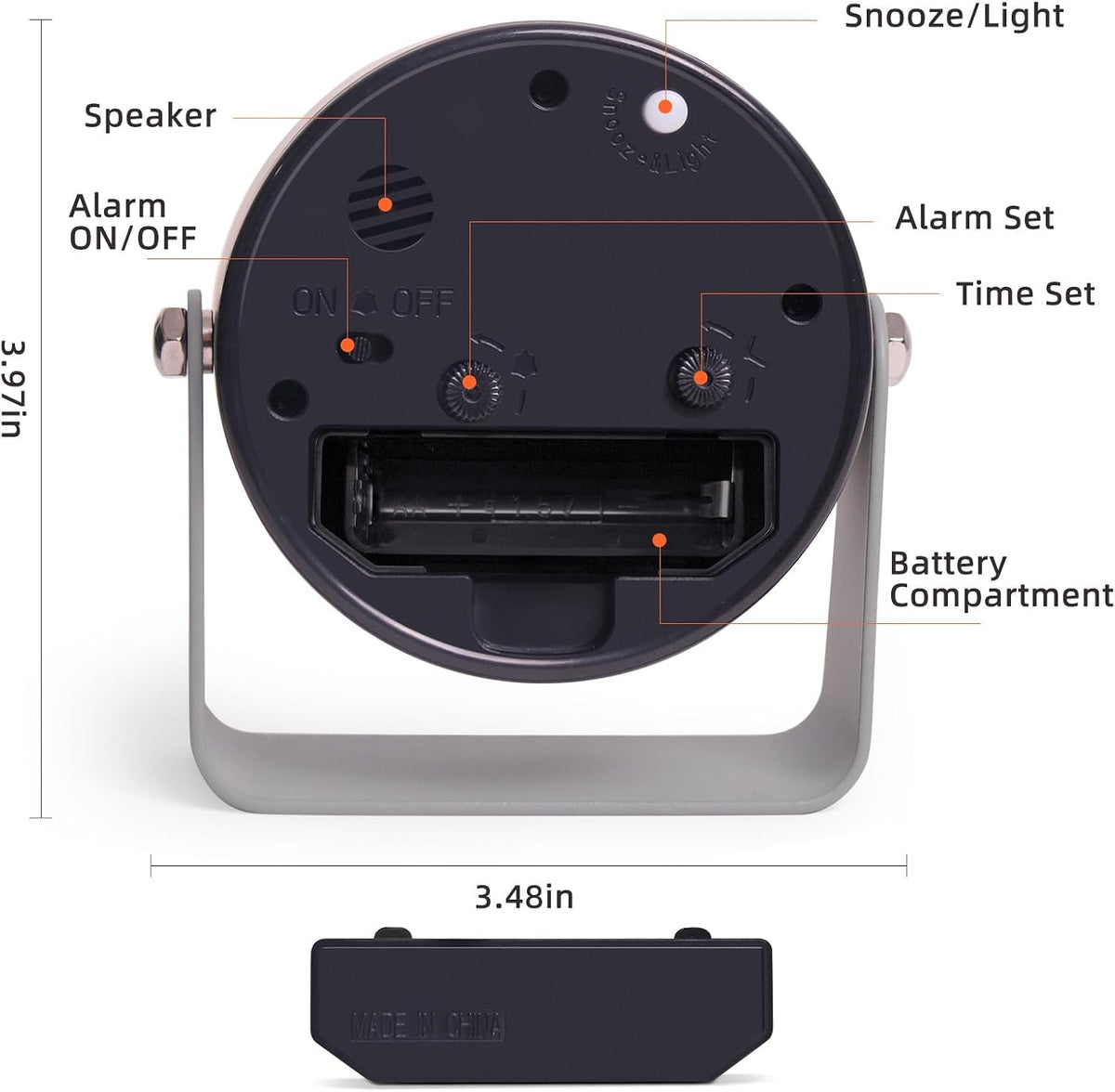 Analog Alarm Clock with Snooze & Light, Silent Non-Ticking, Yellow