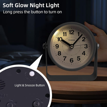 Analog Alarm Clock with Snooze & Light, Silent Non-Ticking, Yellow