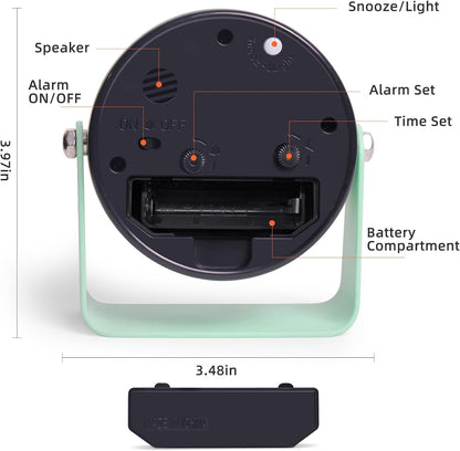 Analog Alarm Clock with Snooze & Light, Silent Non-Ticking, Yellow