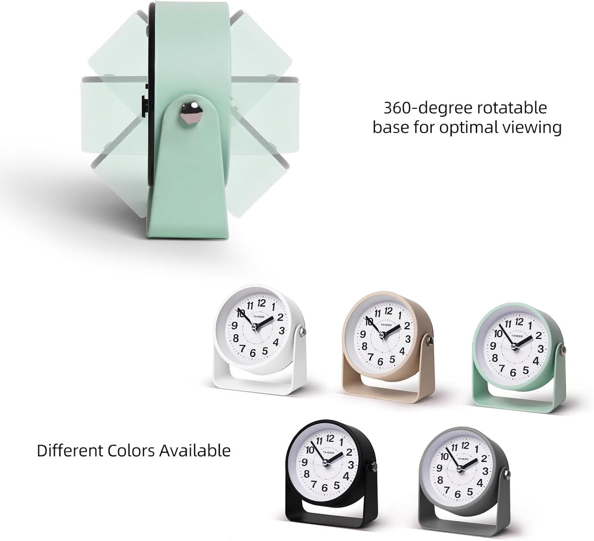 Analog Alarm Clock with Snooze & Light, Silent Non-Ticking, Yellow
