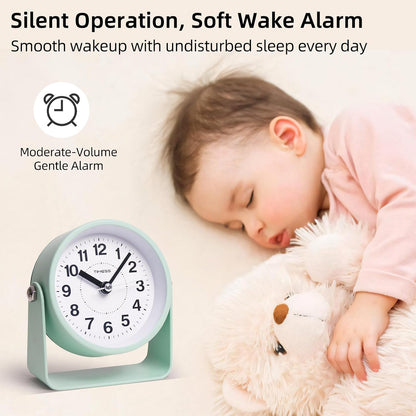 Analog Alarm Clock with Snooze & Light, Silent Non-Ticking, Yellow