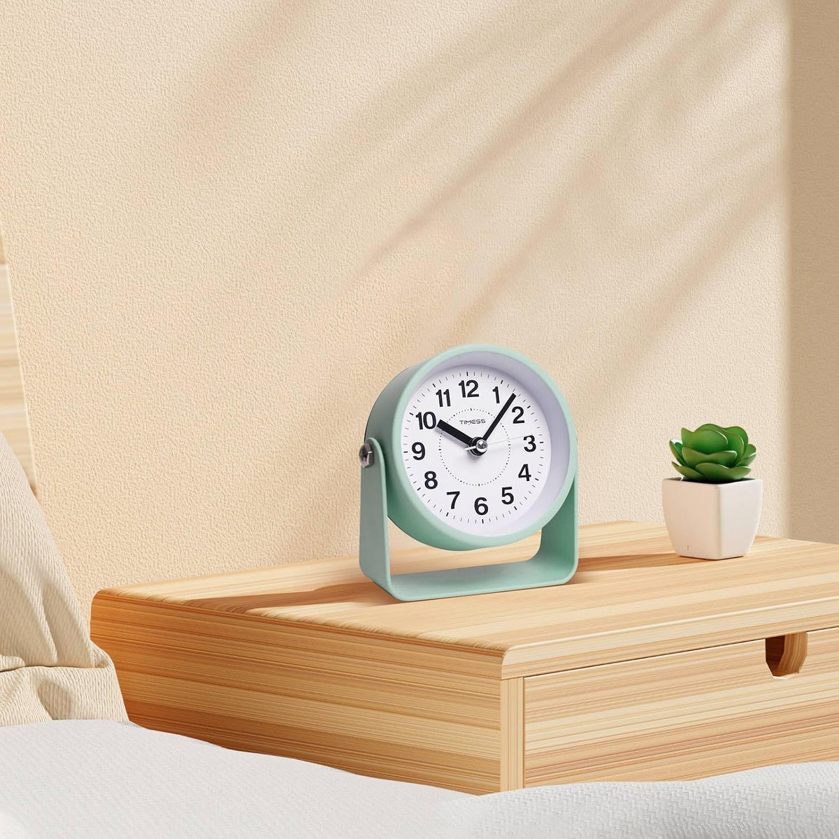 Analog Alarm Clock with Snooze & Light, Silent Non-Ticking, Yellow
