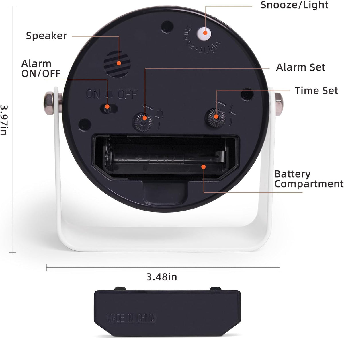 Analog Alarm Clock with Snooze & Light, Silent Non-Ticking, Yellow