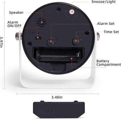 Analog Alarm Clock with Snooze & Light, Silent Non-Ticking, Yellow