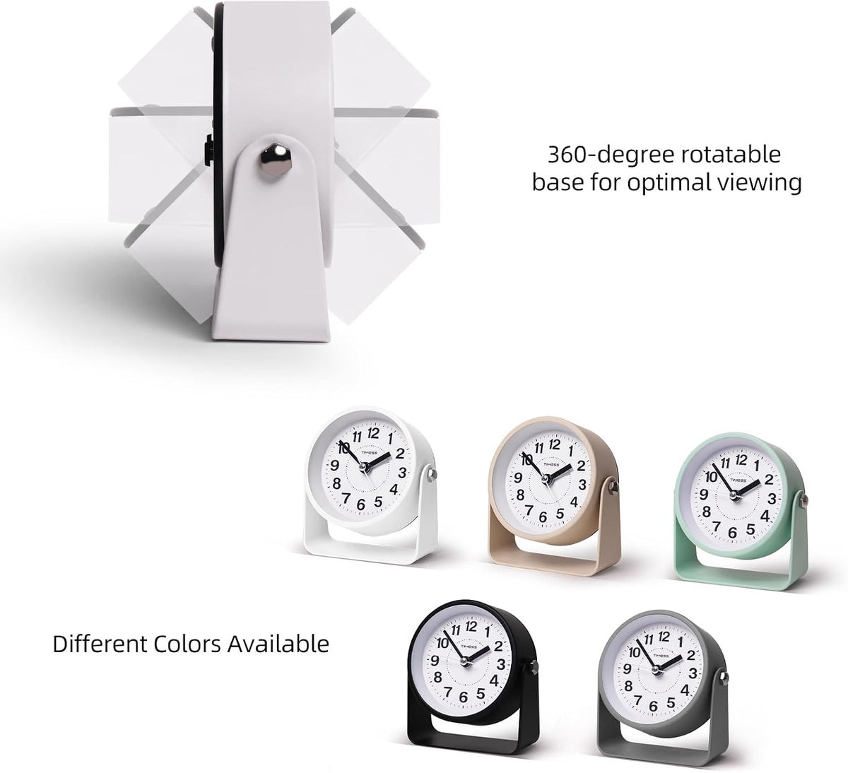 Analog Alarm Clock with Snooze & Light, Silent Non-Ticking, Yellow