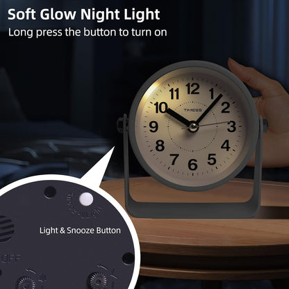 Analog Alarm Clock with Snooze & Light, Silent Non-Ticking, Yellow
