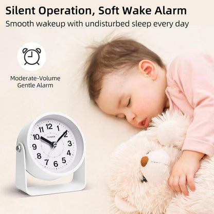 Analog Alarm Clock with Snooze & Light, Silent Non-Ticking, Yellow