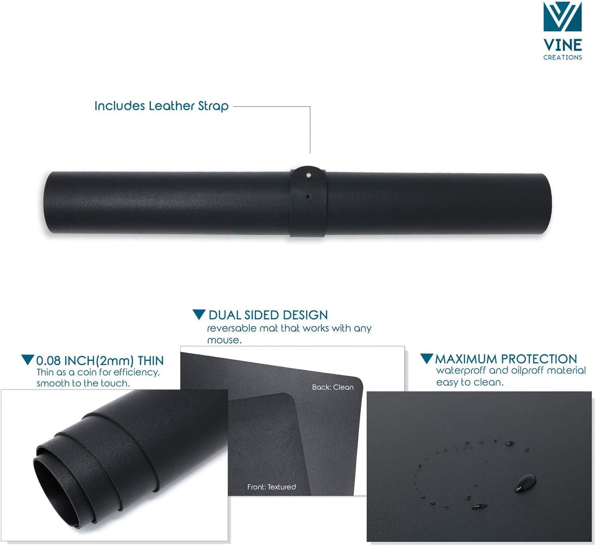 Leather Desk Mat Large 44" x 22", Desk Protector Mat, PU Leather Desk Pad, Large Mouse Pad, Desk Blotter, Desk Pads on Top of Desks, Desk Matt for Desktop, Office Desk Mat (Black)