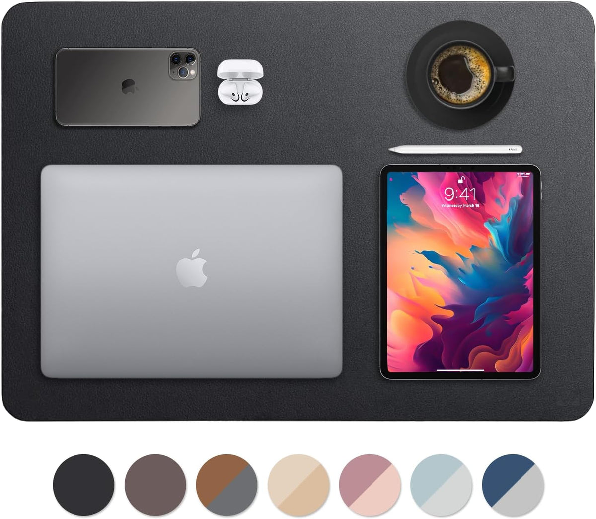 Leather Desk Mat Large 44" x 22", Desk Protector Mat, PU Leather Desk Pad, Large Mouse Pad, Desk Blotter, Desk Pads on Top of Desks, Desk Matt for Desktop, Office Desk Mat (Black)