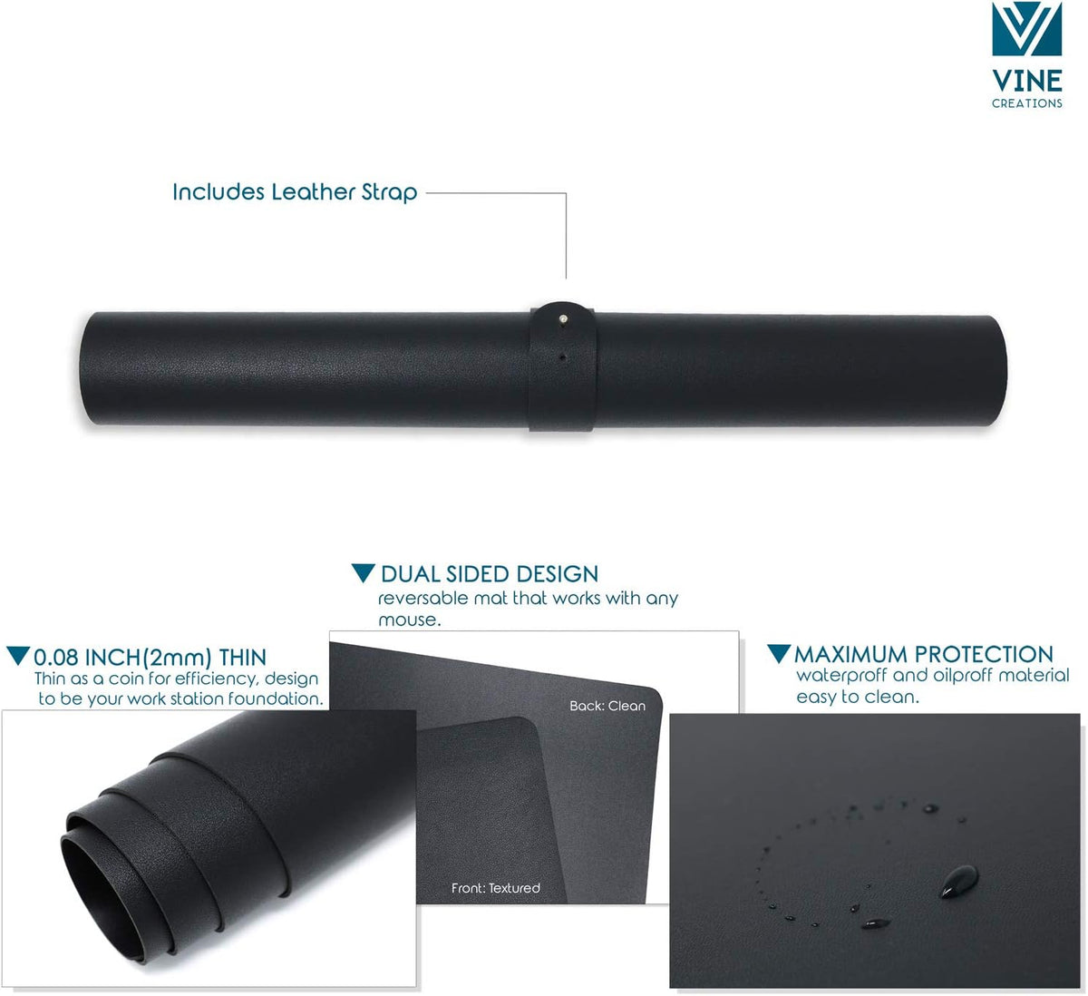 Leather Desk Mat Large 44" x 22", Desk Protector Mat, PU Leather Desk Pad, Large Mouse Pad, Desk Blotter, Desk Pads on Top of Desks, Desk Matt for Desktop, Office Desk Mat (Black)