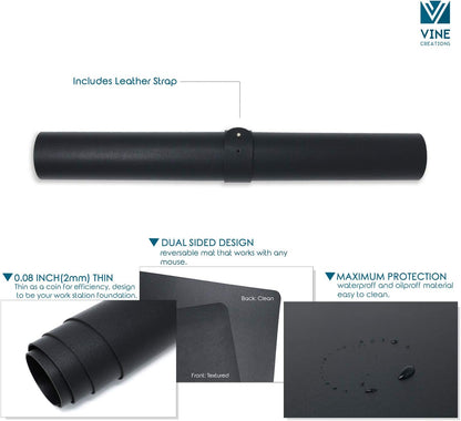 Leather Desk Mat Large 44" x 22", Desk Protector Mat, PU Leather Desk Pad, Large Mouse Pad, Desk Blotter, Desk Pads on Top of Desks, Desk Matt for Desktop, Office Desk Mat (Black)