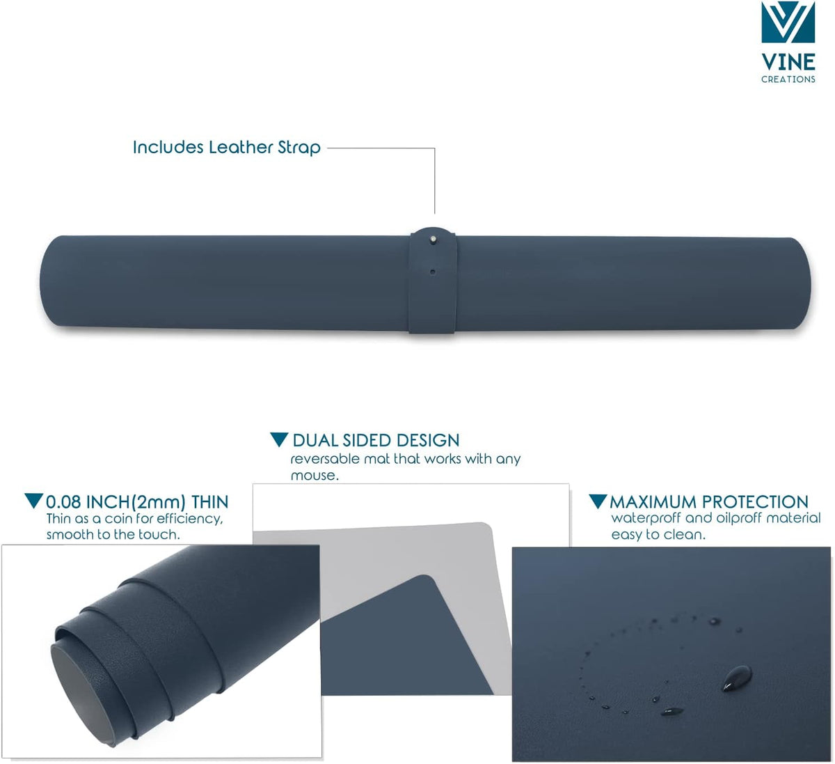 Leather Desk Mat Large 44" x 22", Desk Protector Mat, PU Leather Desk Pad, Large Mouse Pad, Desk Blotter, Desk Pads on Top of Desks, Desk Matt for Desktop, Office Desk Mat (Black)