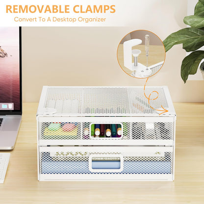 Sliding Under Desk Drawer Organizer No Drilling 2 Drawers Slide Out Desktop Or Under Table Storage Metal Clamp On Desk Drawer Attachment Anti-Slip Small Under Desk Organizer for Home & Office