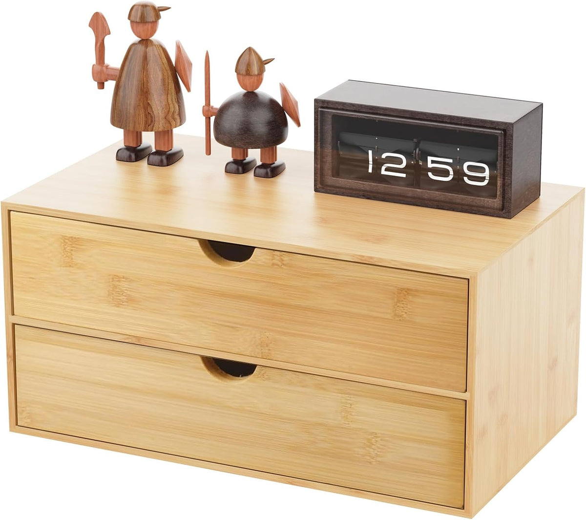 Bamboo Desk Organizer with 2 Drawers, Wooden Countertop Drawers Organizer, Tabletop Storage Organization Box for Office & Home, No Assembly Needed
