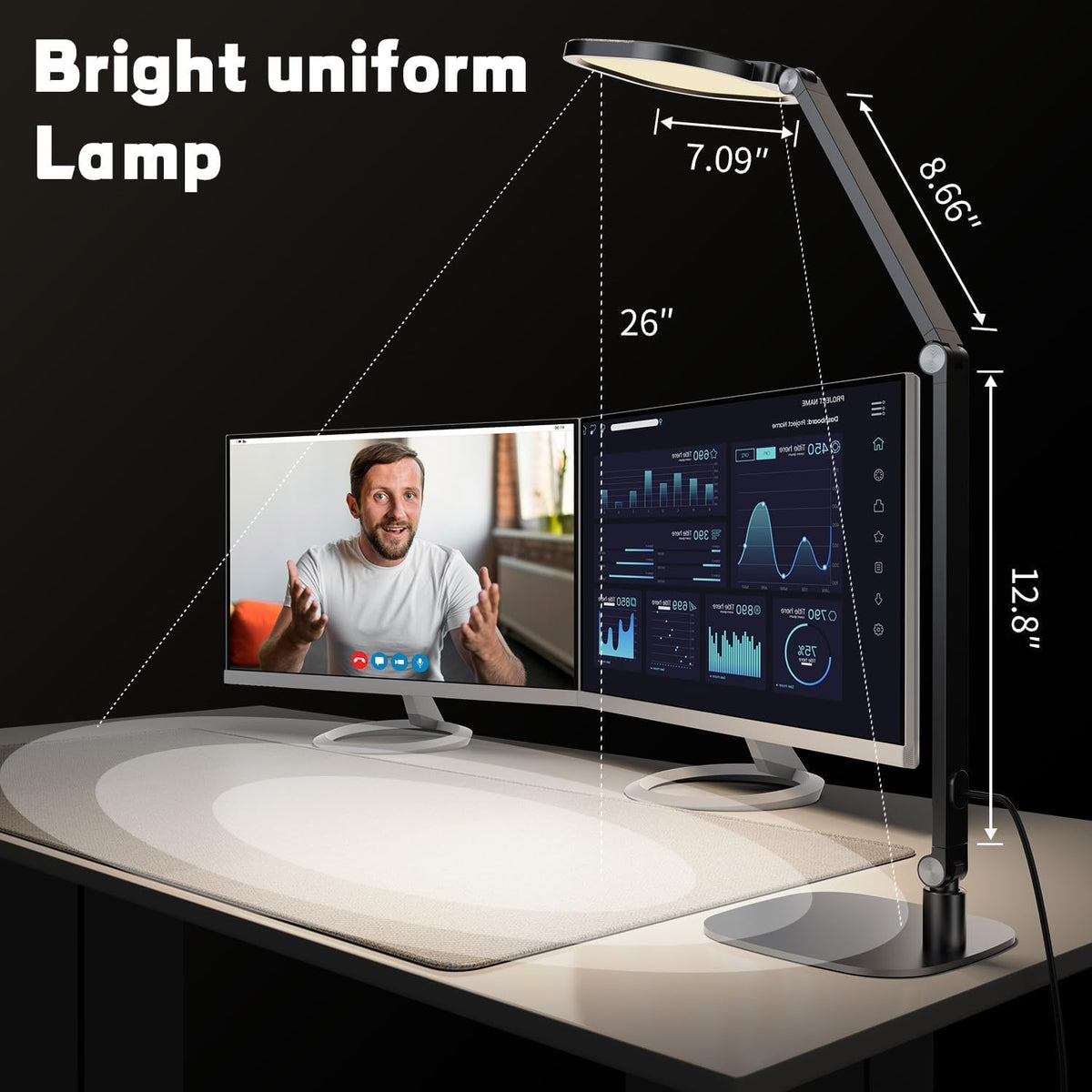 LED Desk Lamp for Home Office, Eye-Caring Diffused Desk Light