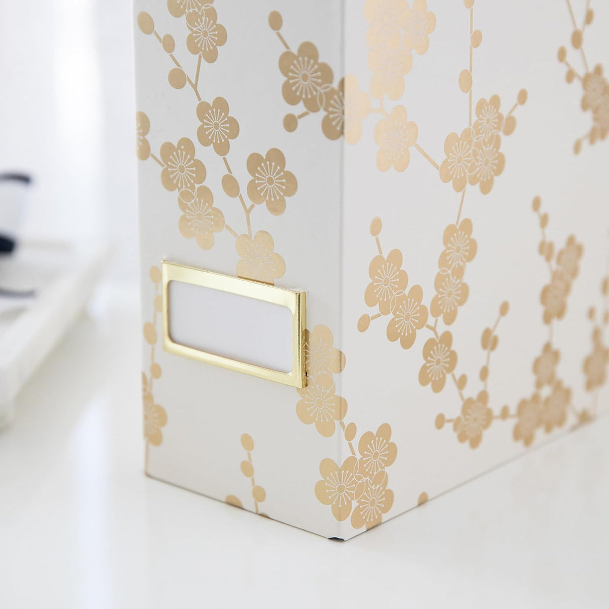 Cardboard Magazine File Holder Set of 4 | Standing File Holder with Floral Boho Design | Foldable Cardboard Bins for Shelves Desk Office Storage