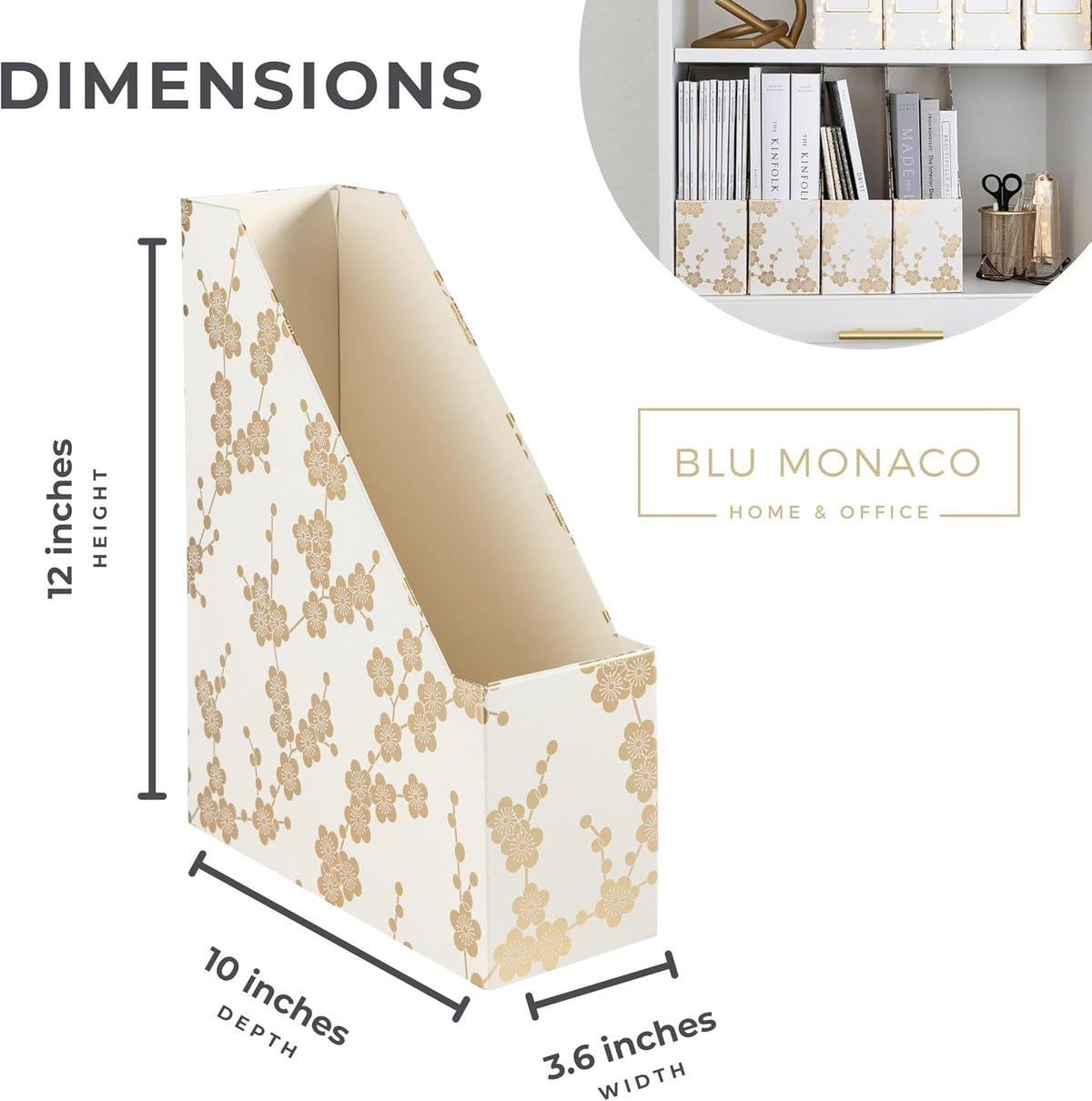 Cardboard Magazine File Holder Set of 4 | Standing File Holder with Floral Boho Design | Foldable Cardboard Bins for Shelves Desk Office Storage