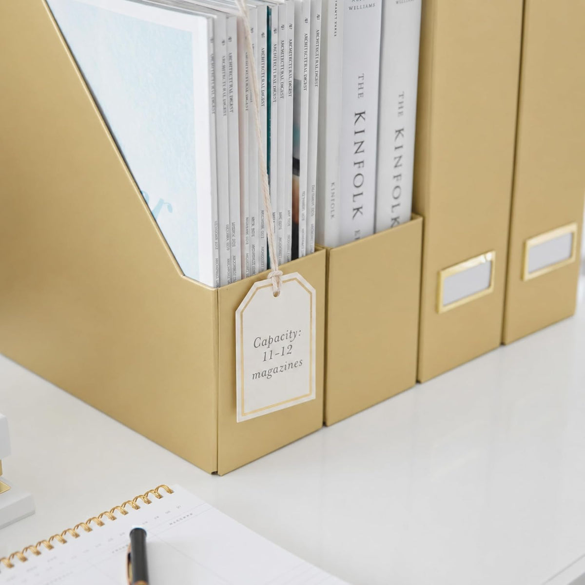 Cardboard Magazine File Holder Set of 4 | Standing File Holder with Floral Boho Design | Foldable Cardboard Bins for Shelves Desk Office Storage
