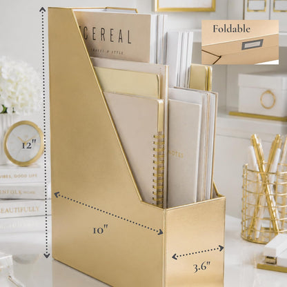 Cardboard Magazine File Holder Set of 4 | Standing File Holder with Floral Boho Design | Foldable Cardboard Bins for Shelves Desk Office Storage