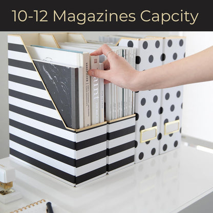 Cardboard Magazine File Holder Set of 4 | Standing File Holder with Floral Boho Design | Foldable Cardboard Bins for Shelves Desk Office Storage