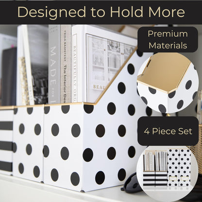 Cardboard Magazine File Holder Set of 4 | Standing File Holder with Floral Boho Design | Foldable Cardboard Bins for Shelves Desk Office Storage