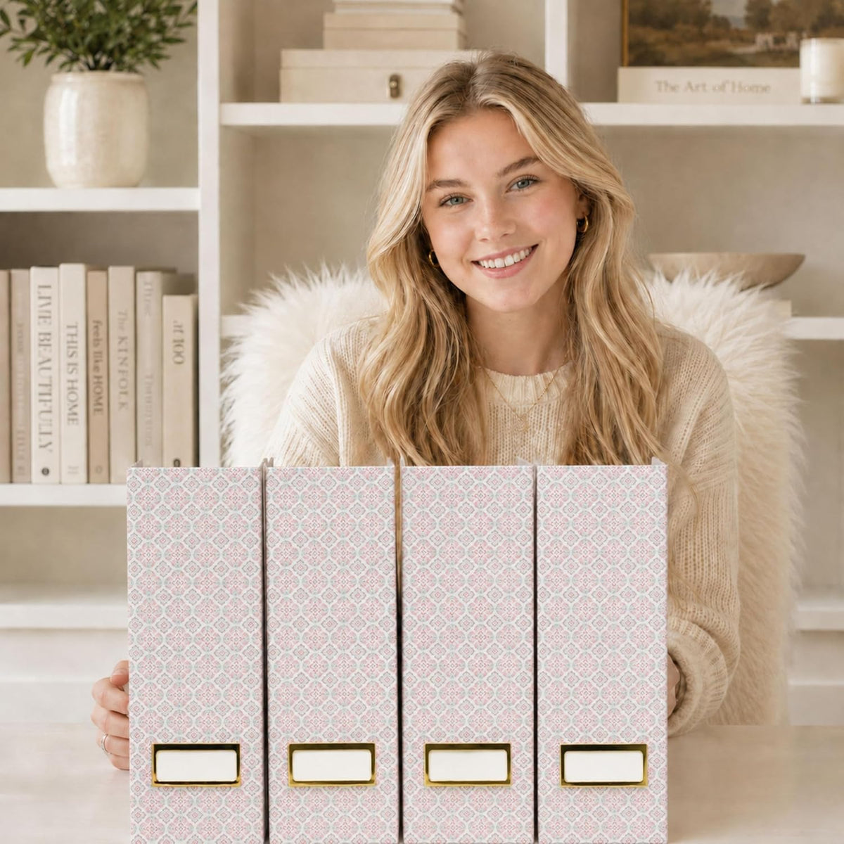 Cardboard Magazine File Holder Set of 4 | Standing File Holder with Floral Boho Design | Foldable Cardboard Bins for Shelves Desk Office Storage