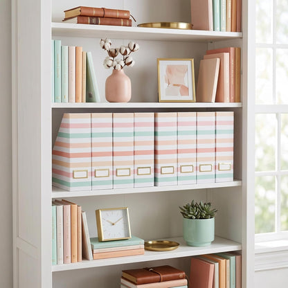Cardboard Magazine File Holder Set of 4 | Standing File Holder with Floral Boho Design | Foldable Cardboard Bins for Shelves Desk Office Storage