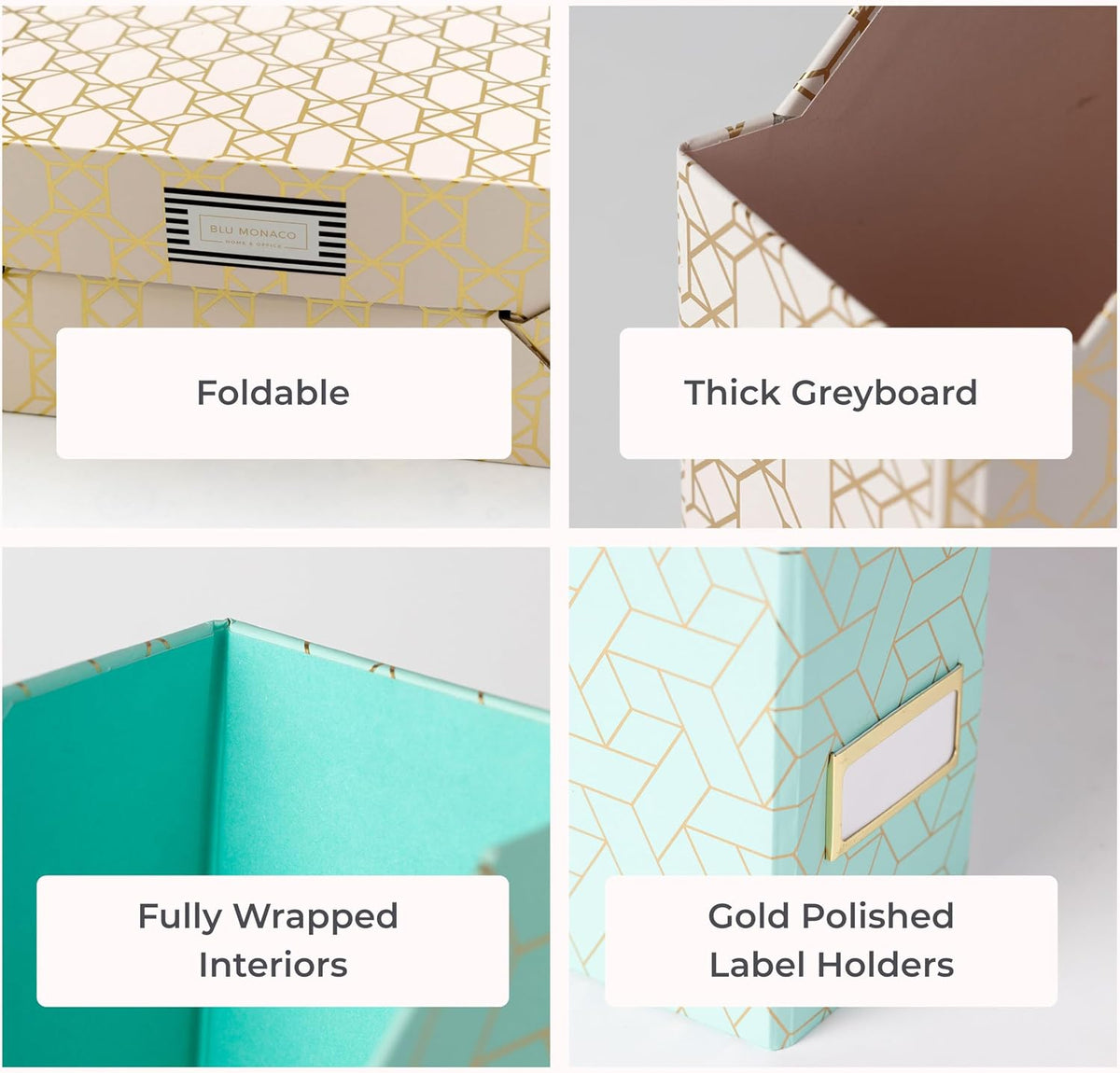 Cardboard Magazine File Holder Set of 4 | Standing File Holder with Floral Boho Design | Foldable Cardboard Bins for Shelves Desk Office Storage