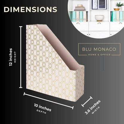 Cardboard Magazine File Holder Set of 4 | Standing File Holder with Floral Boho Design | Foldable Cardboard Bins for Shelves Desk Office Storage