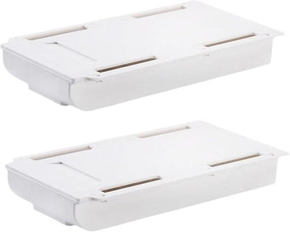 Under Desktop Drawer Storage Box, 2 Pcs 8.7 Inch x 4.3 Inch x 1.37 Inch White Plastic for Home and Office Storage (Small)