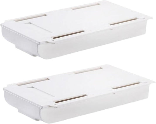 Under Desktop Drawer Storage Box, 2 Pcs 8.7 Inch x 4.3 Inch x 1.37 Inch White Plastic for Home and Office Storage (Small)