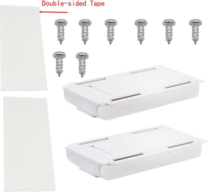 Under Desktop Drawer Storage Box, 2 Pcs 8.7 Inch x 4.3 Inch x 1.37 Inch White Plastic for Home and Office Storage (Small)